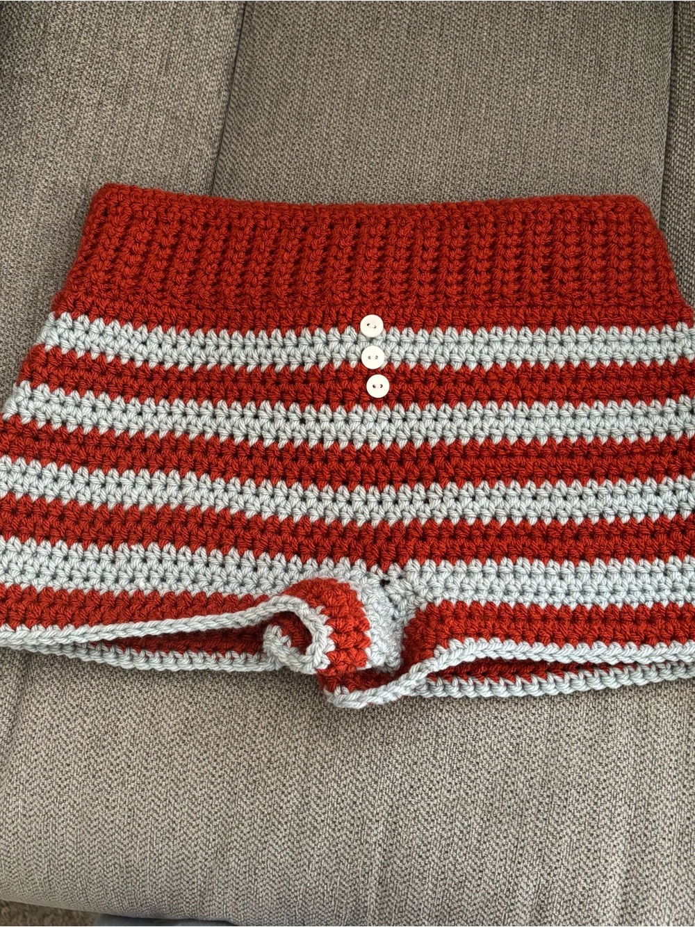 Striped Crochet Women's Shorts in Red and Light blue
